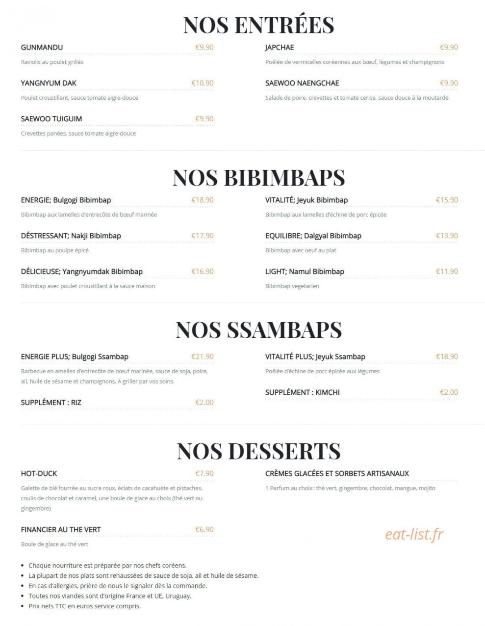 Bibimbap — carte page 1