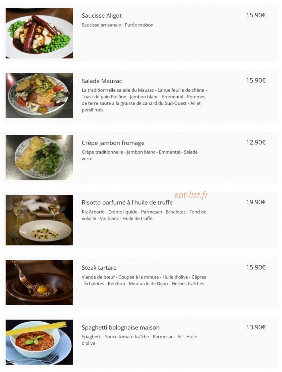 Bistro Mauzac — carte page 4