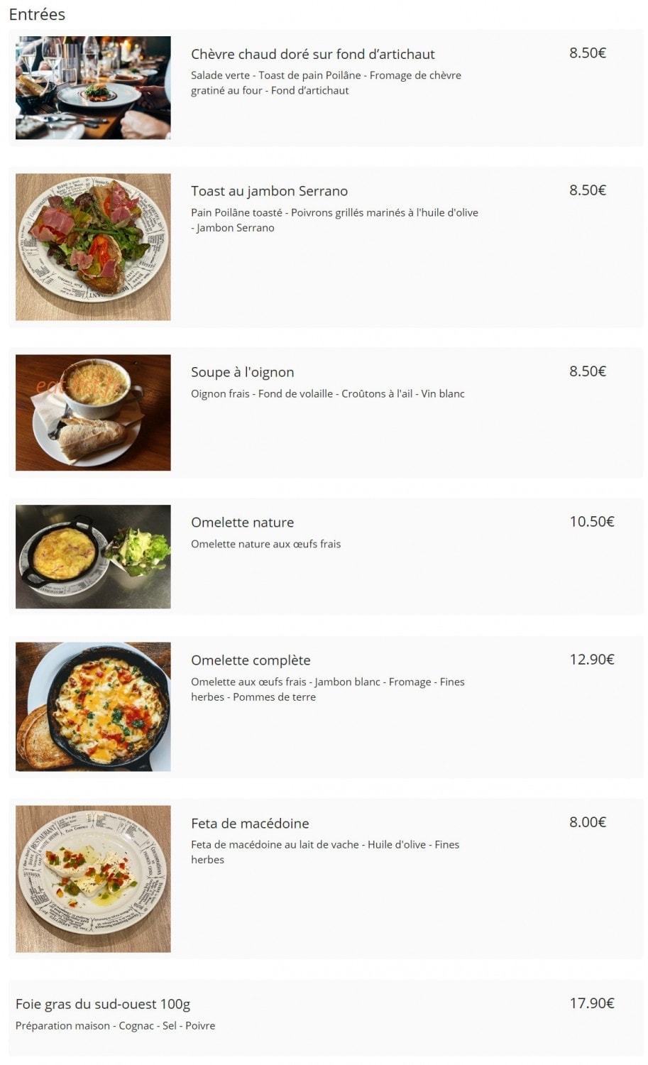 Bistro Mauzac — carte page 2