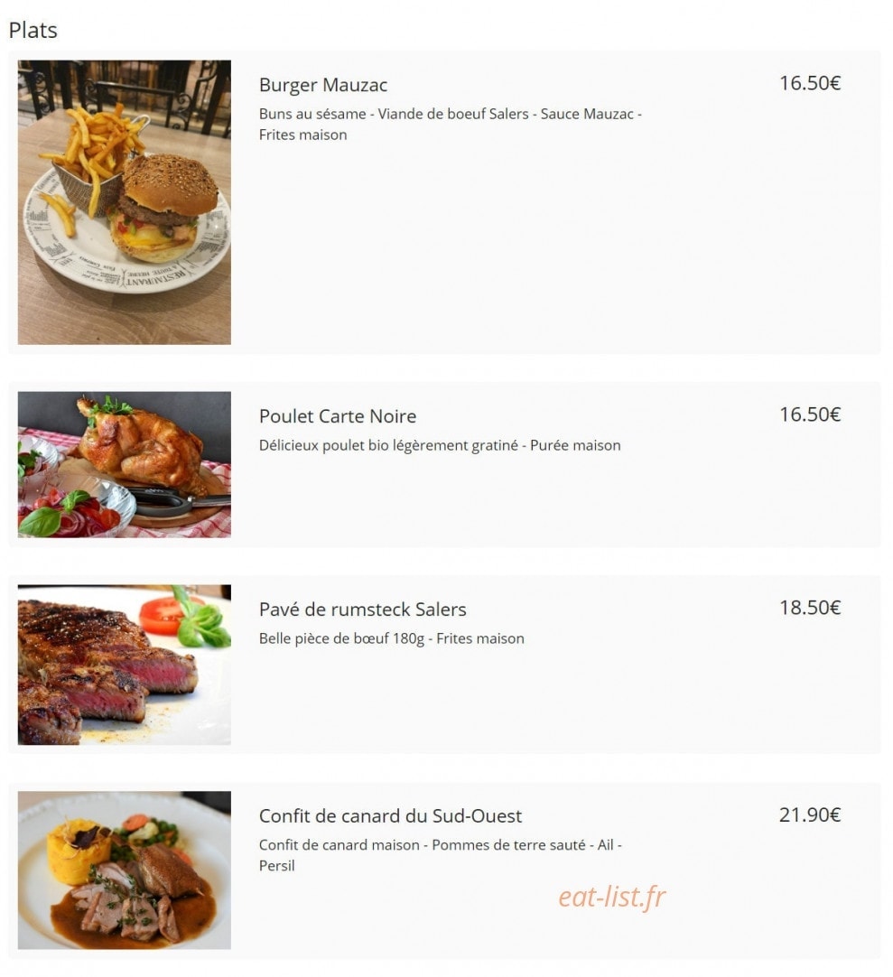 Bistro Mauzac — carte page 3