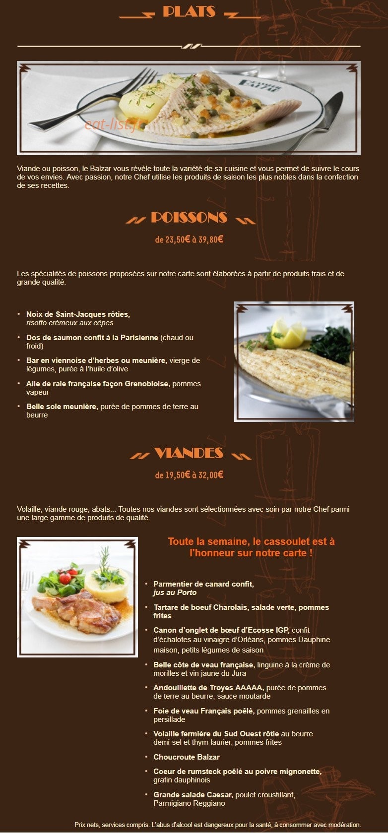 Brasserie Balzar — carte page 2