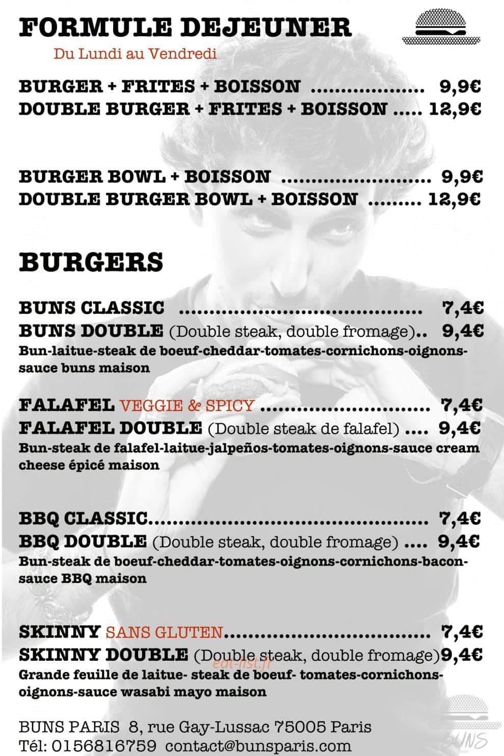 Buns Paris — carte page 1