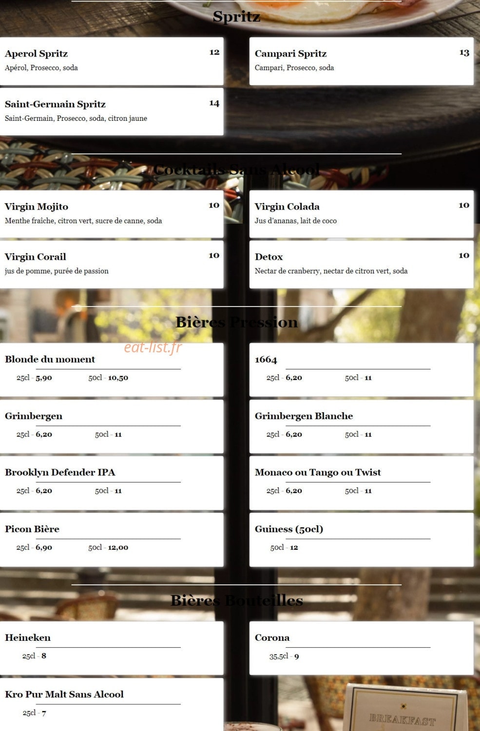 Café du Métro — carte page 8