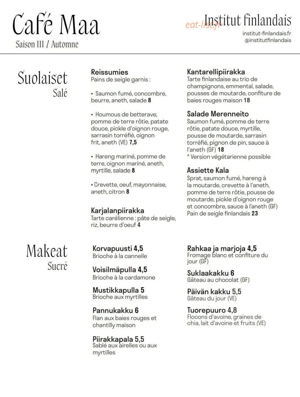 Café Maa — carte page 1
