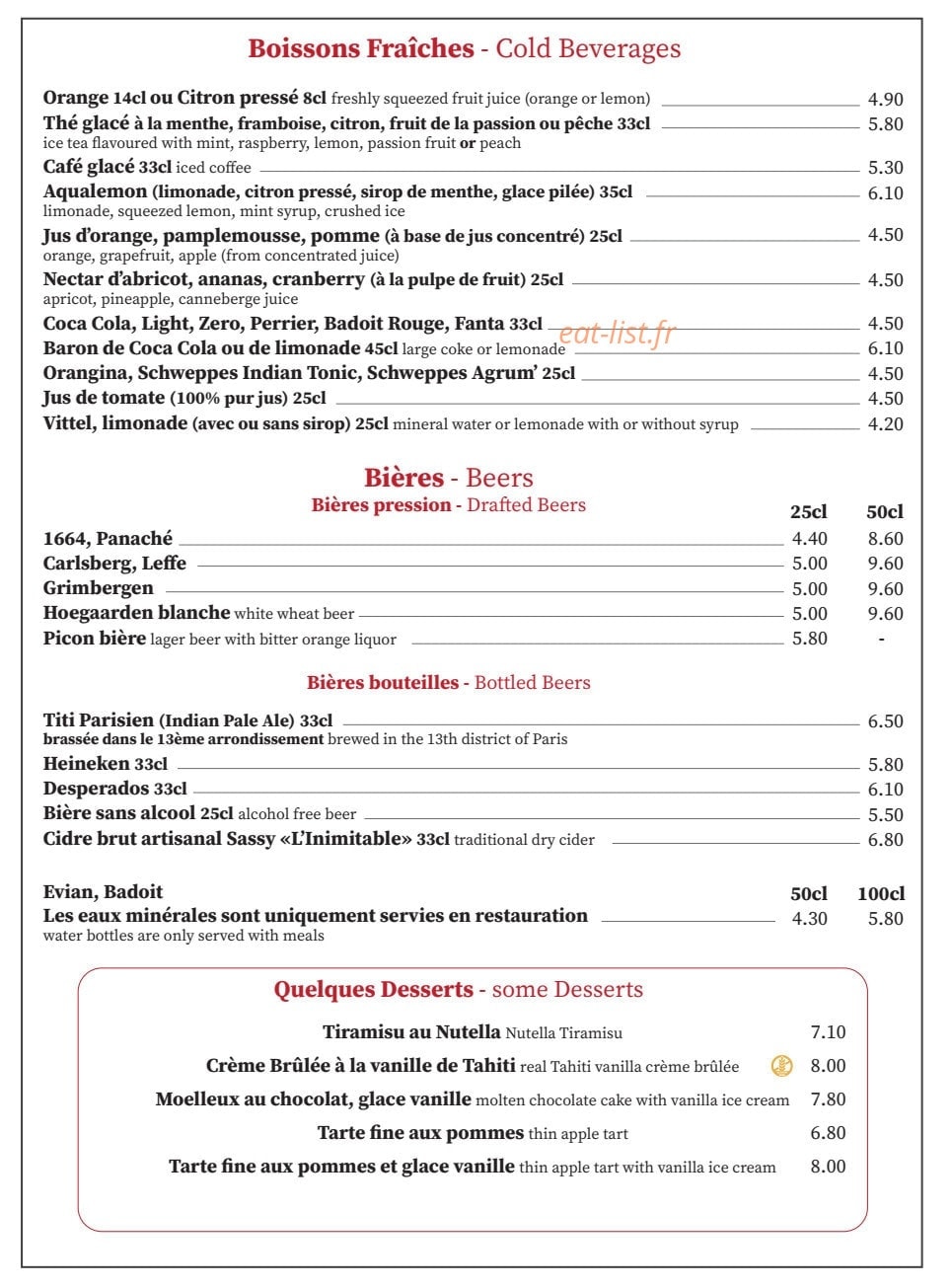 Café Panis — carte page 6