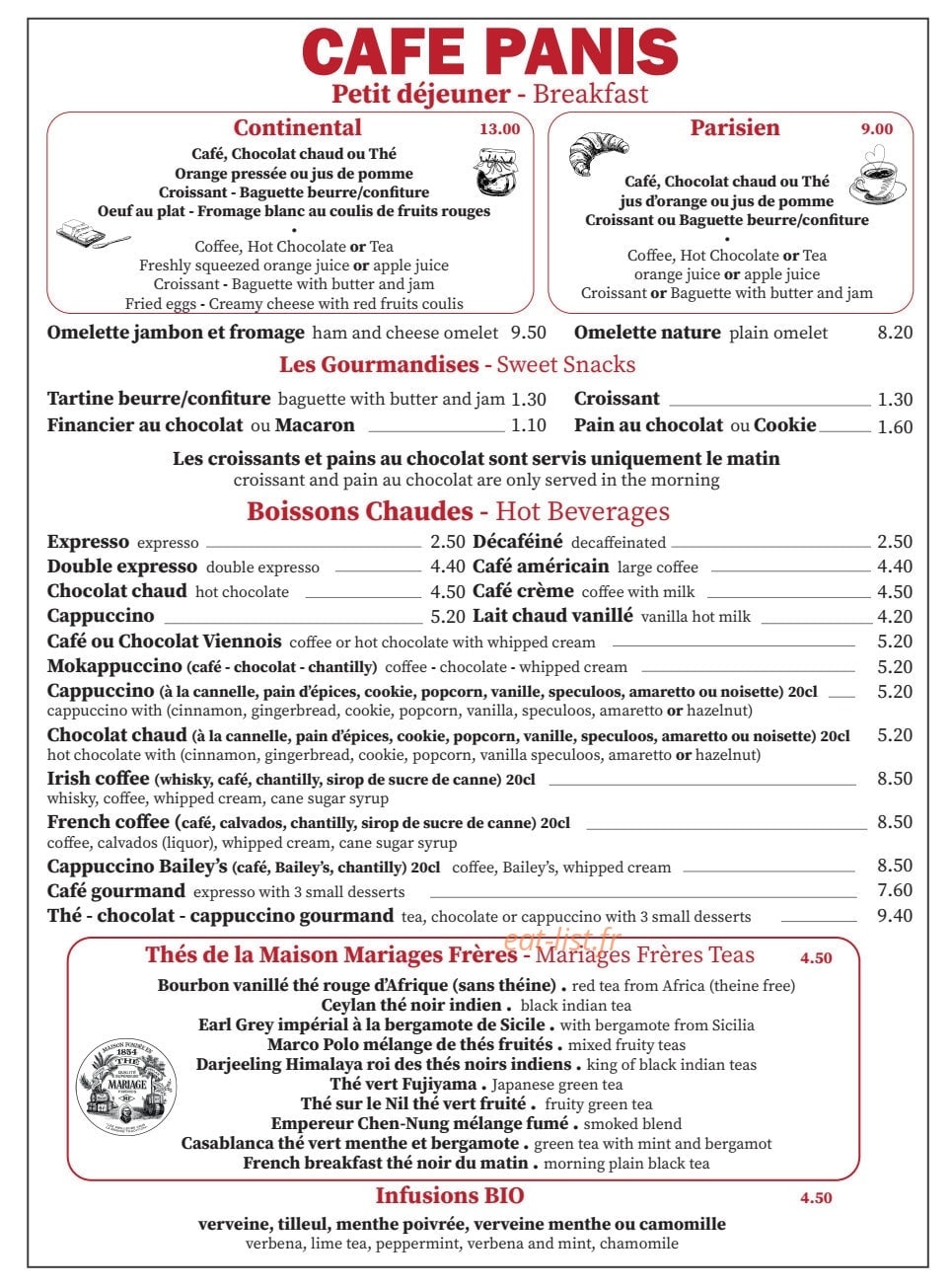 Café Panis — carte page 1