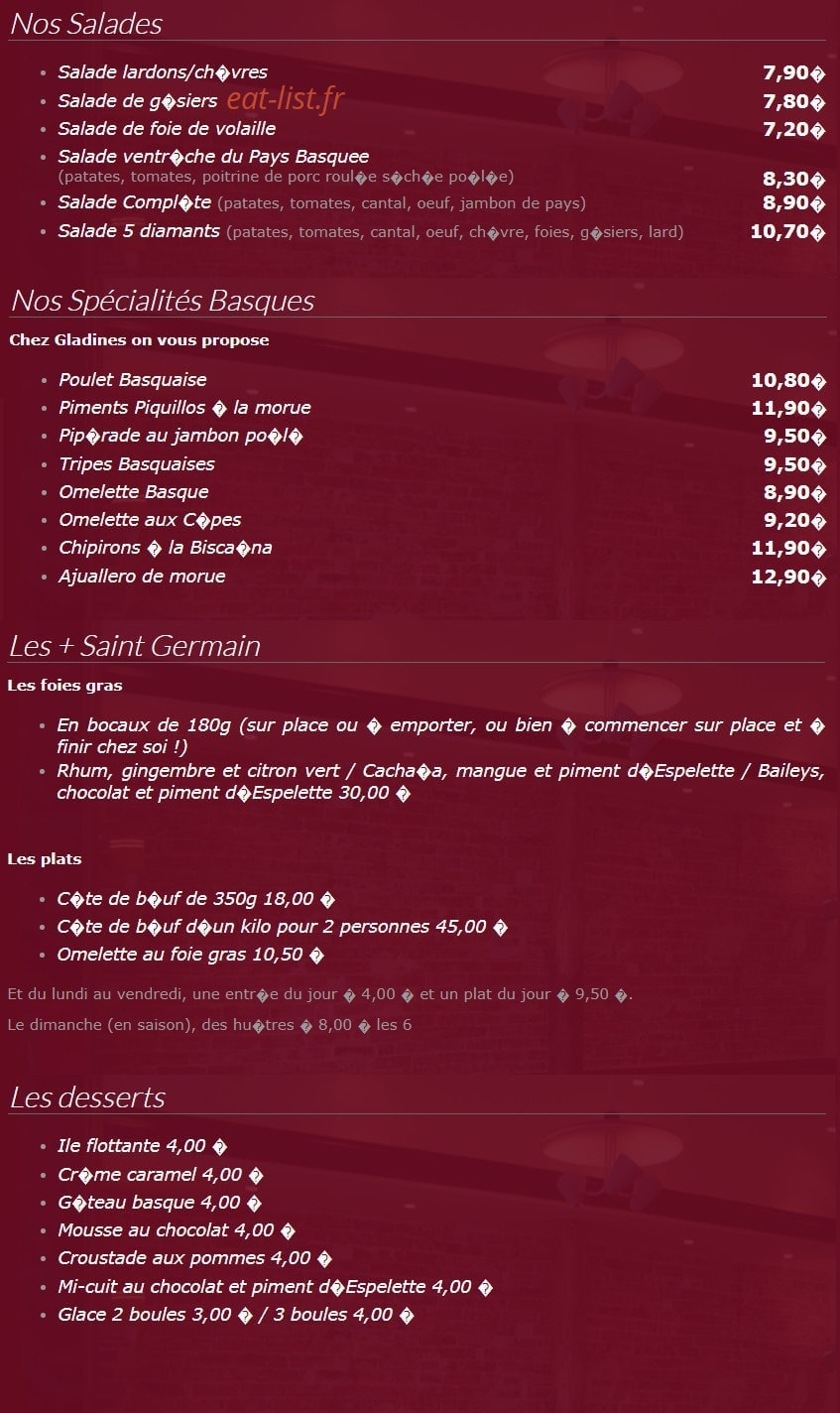 Chez Gladines — carte page 2