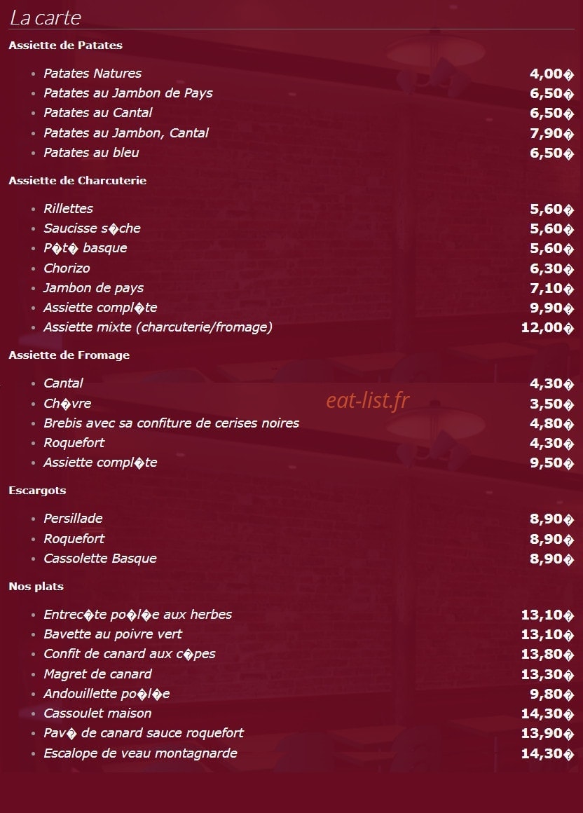 Chez Gladines — carte page 1