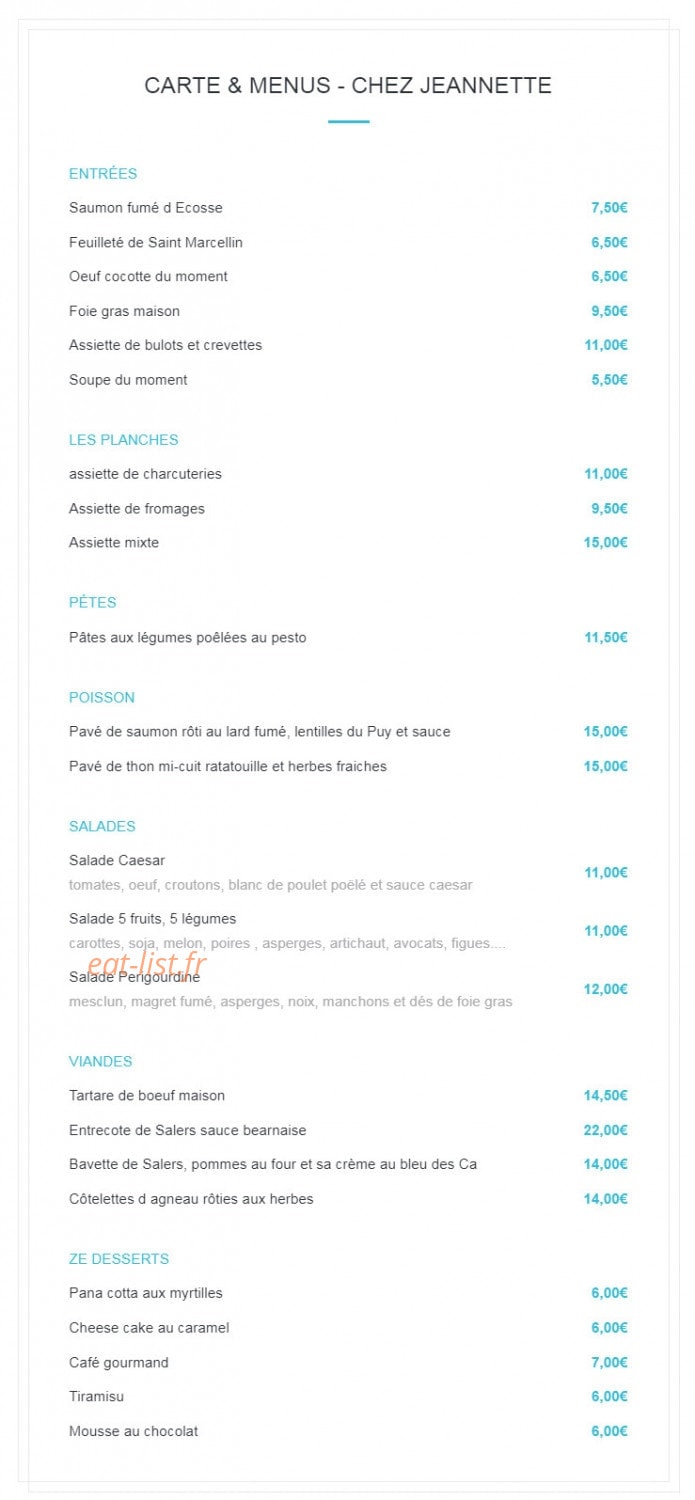 Chez Jeannette — carte page 1