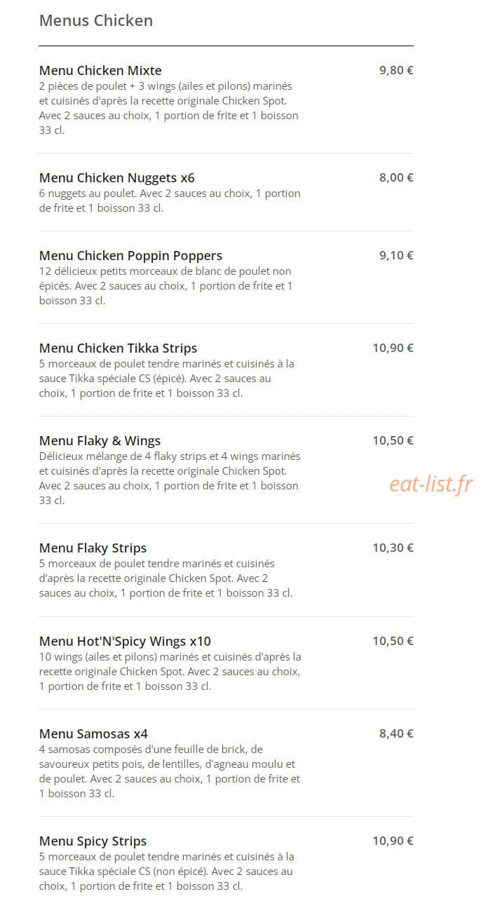 Chicken Spot — carte page 5