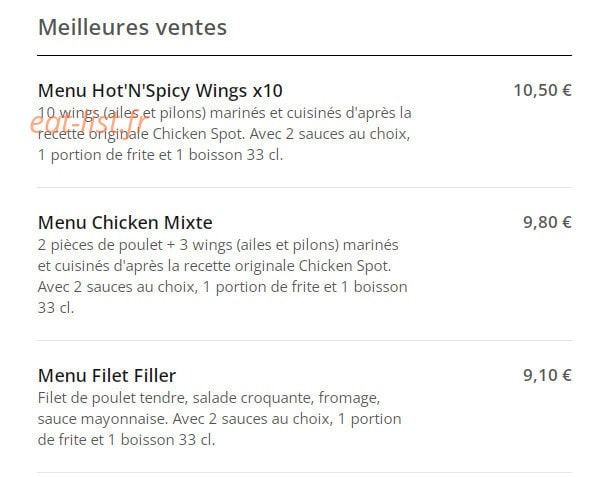 Chicken Spot — carte page 1