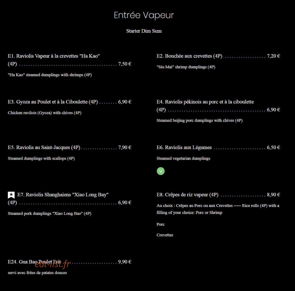 Etoile Gourmet — carte page 1