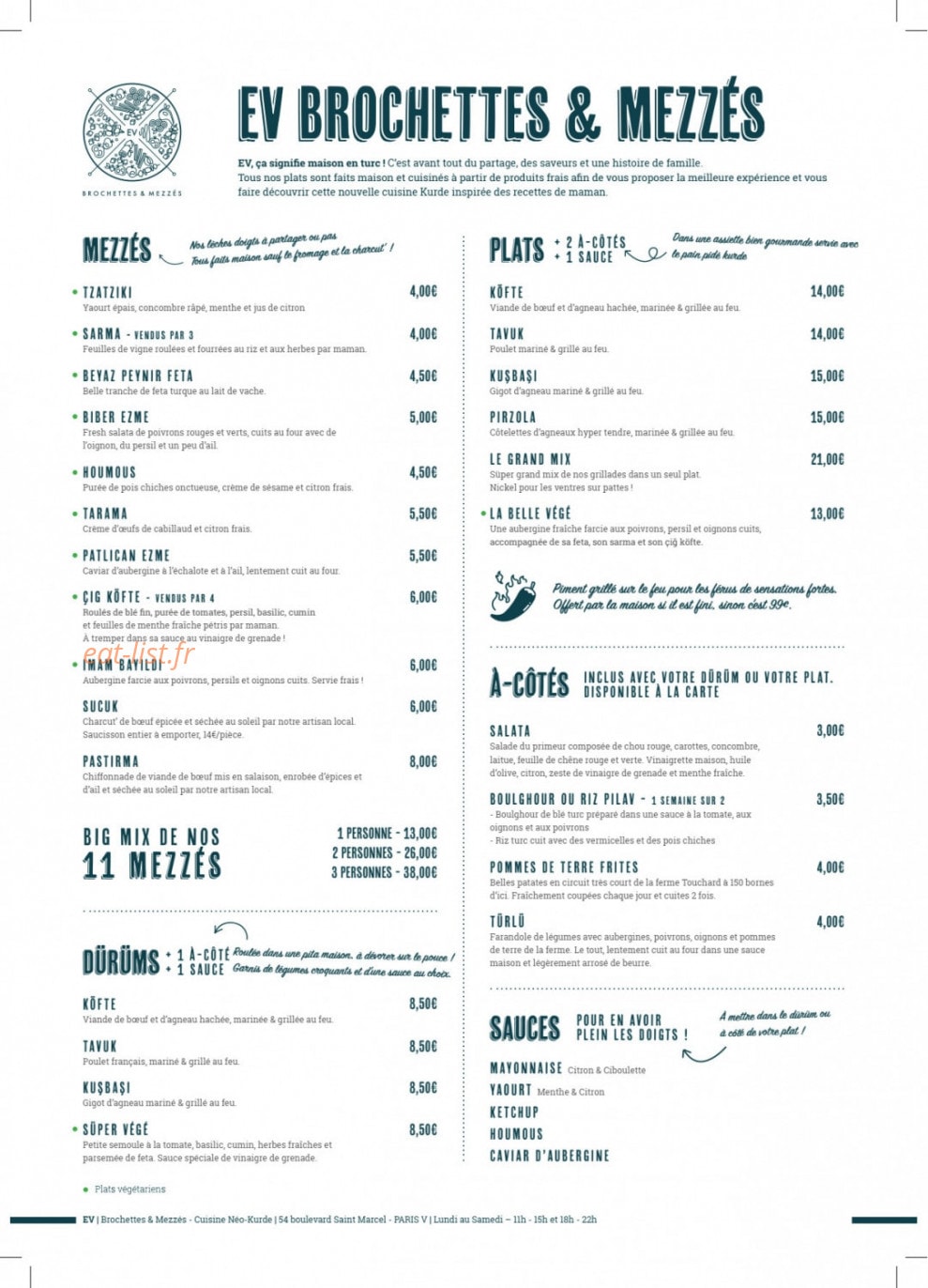 EV Brochettes & Mezzes — carte page 1
