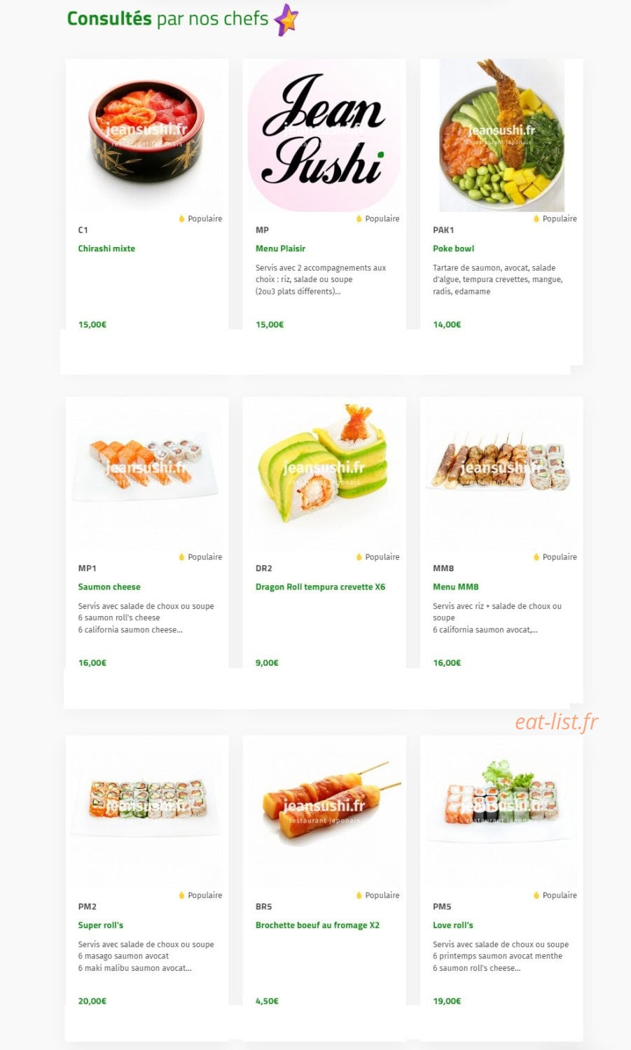 Jean Sushi — carte page 1