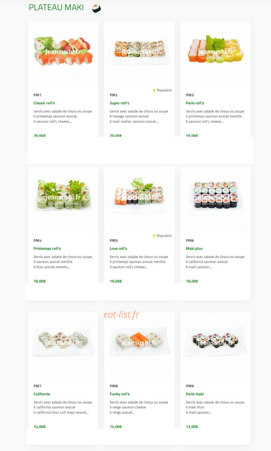 Jean Sushi — carte page 2