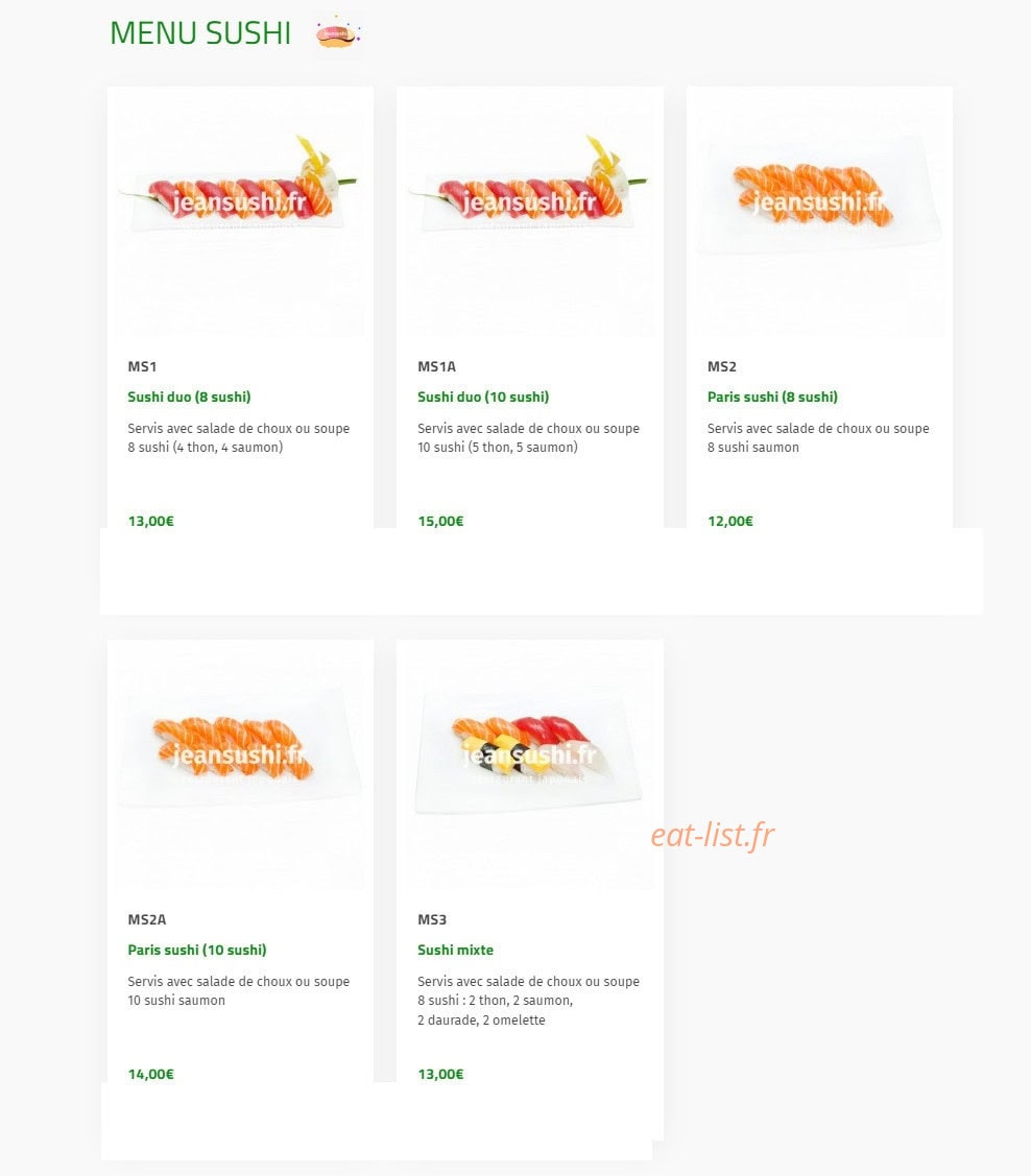 Jean Sushi — carte page 3