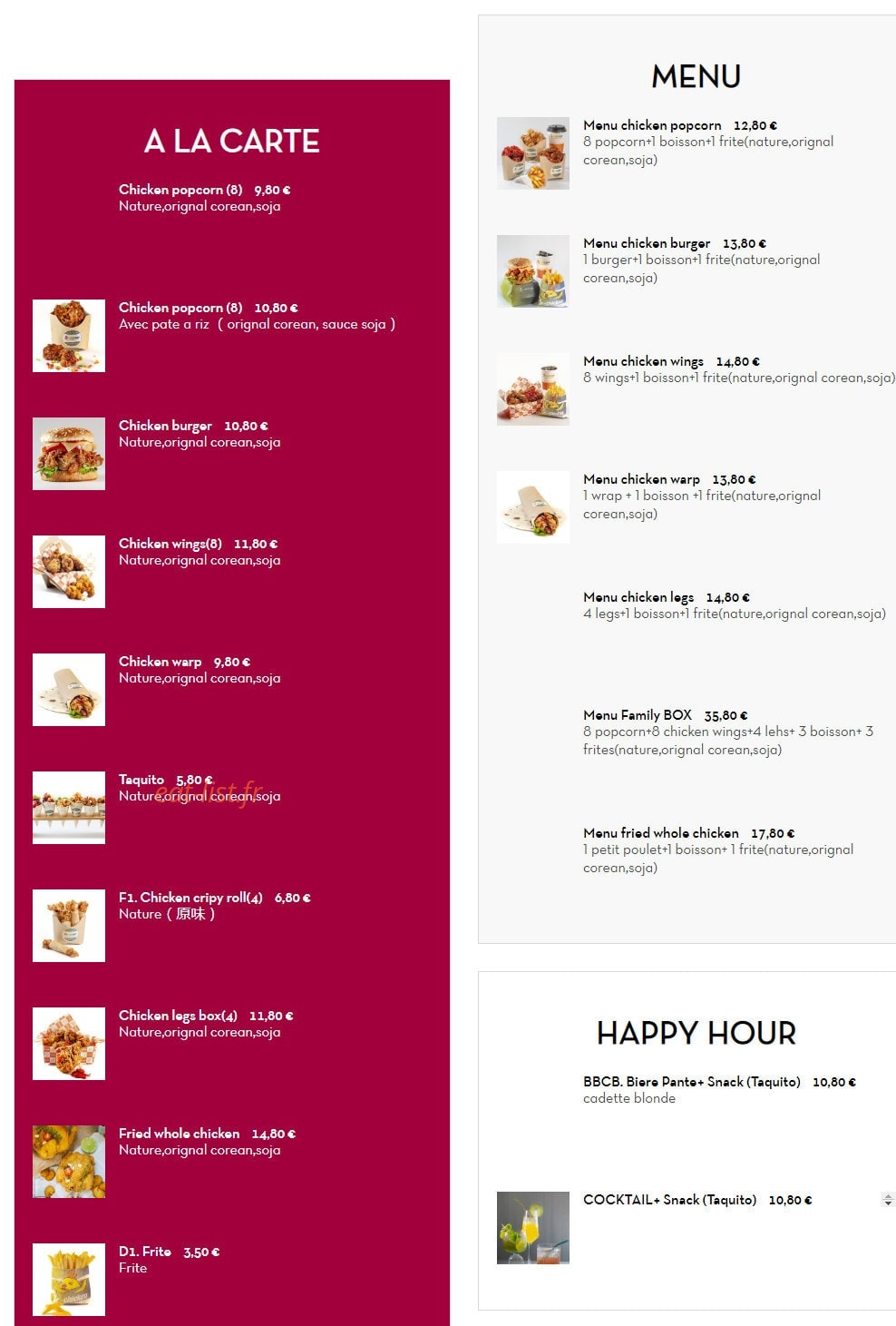 K-chicken — carte page 1