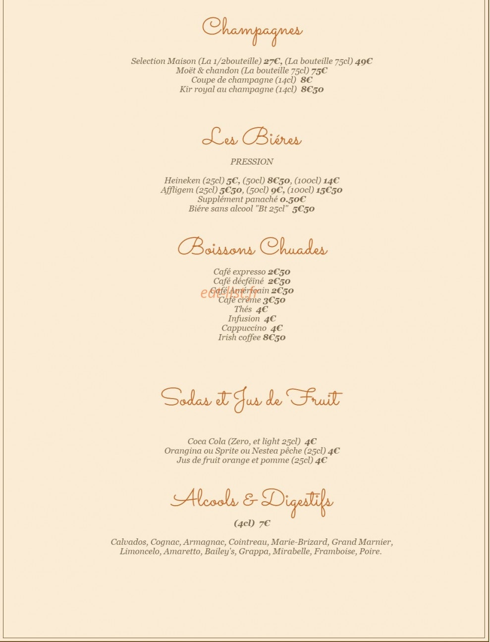La Petite Hostellerie — carte page 9