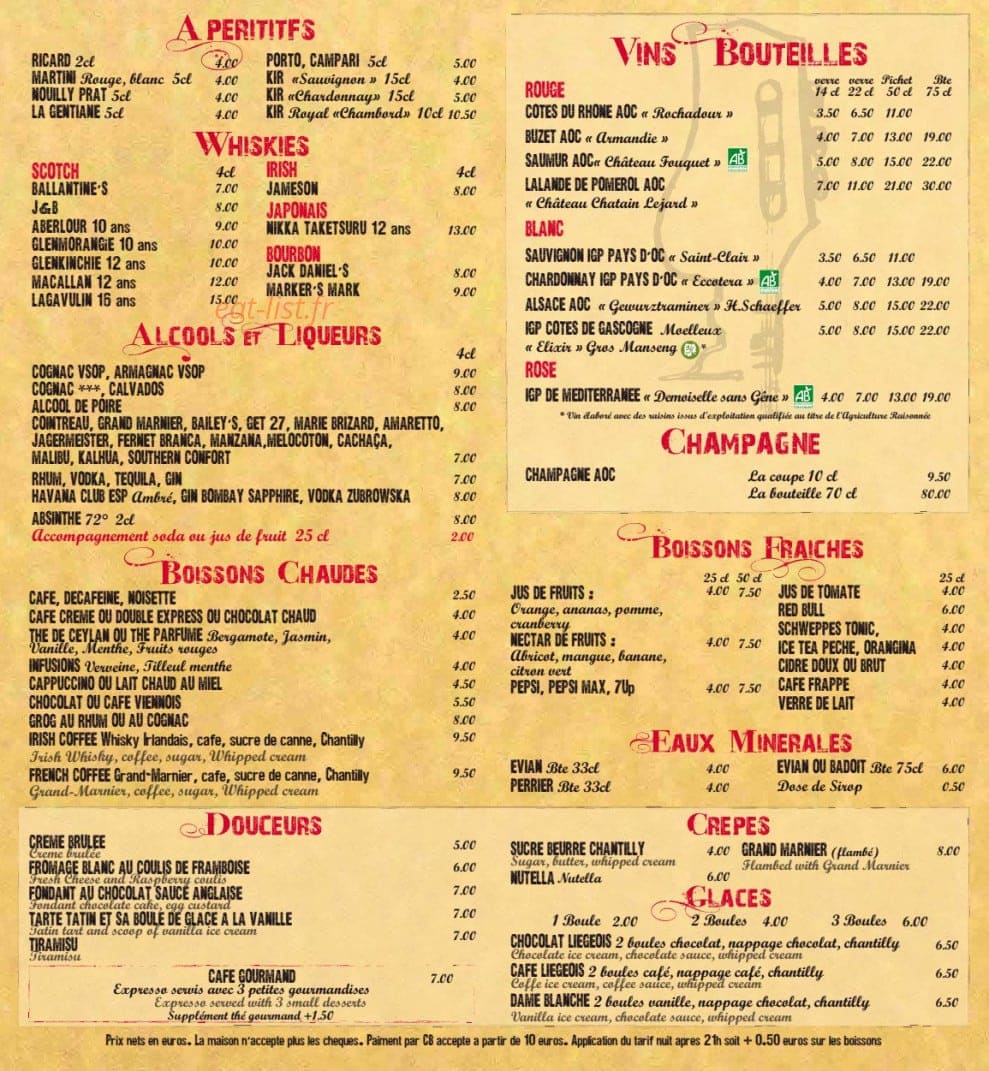 La Taverne de Cluny — carte page 10
