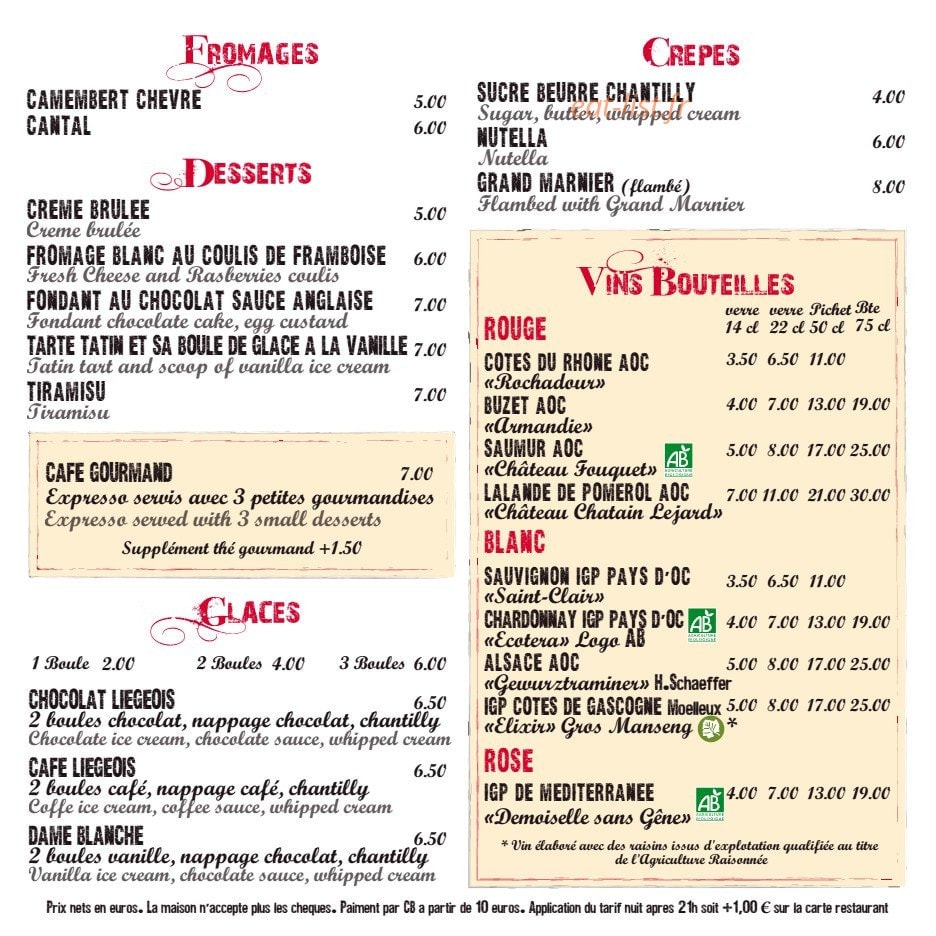 La Taverne de Cluny — carte page 6