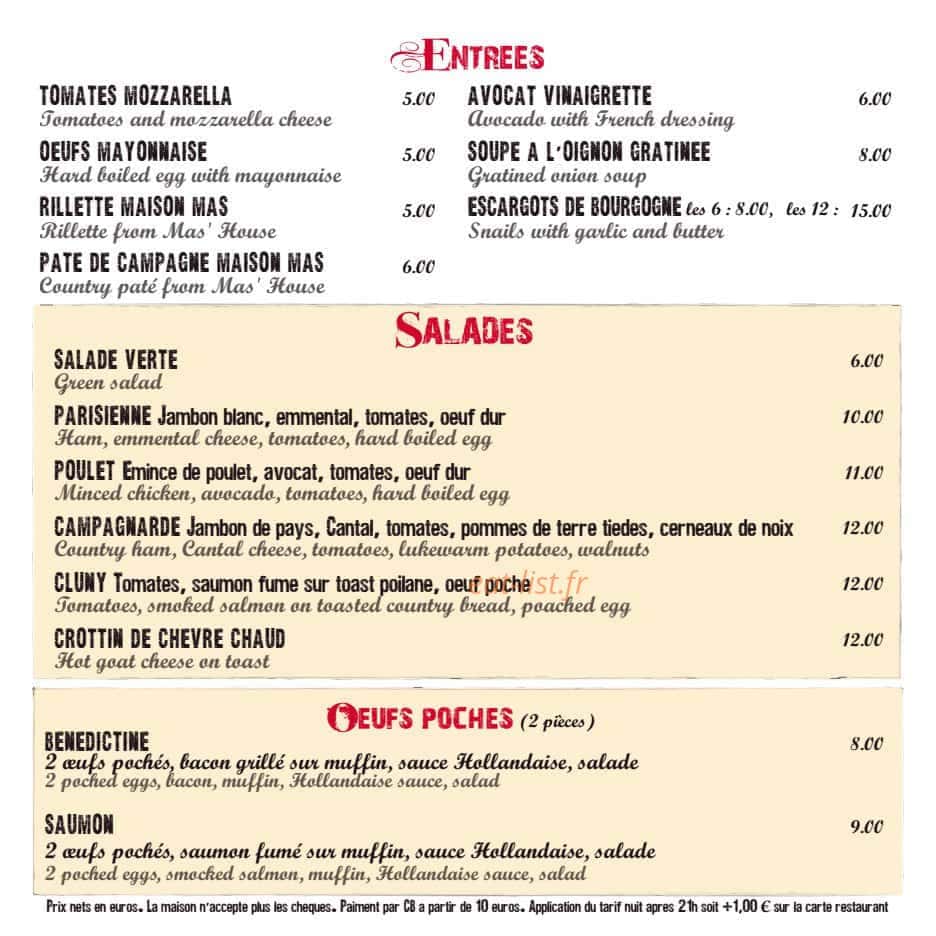 La Taverne de Cluny — carte page 2