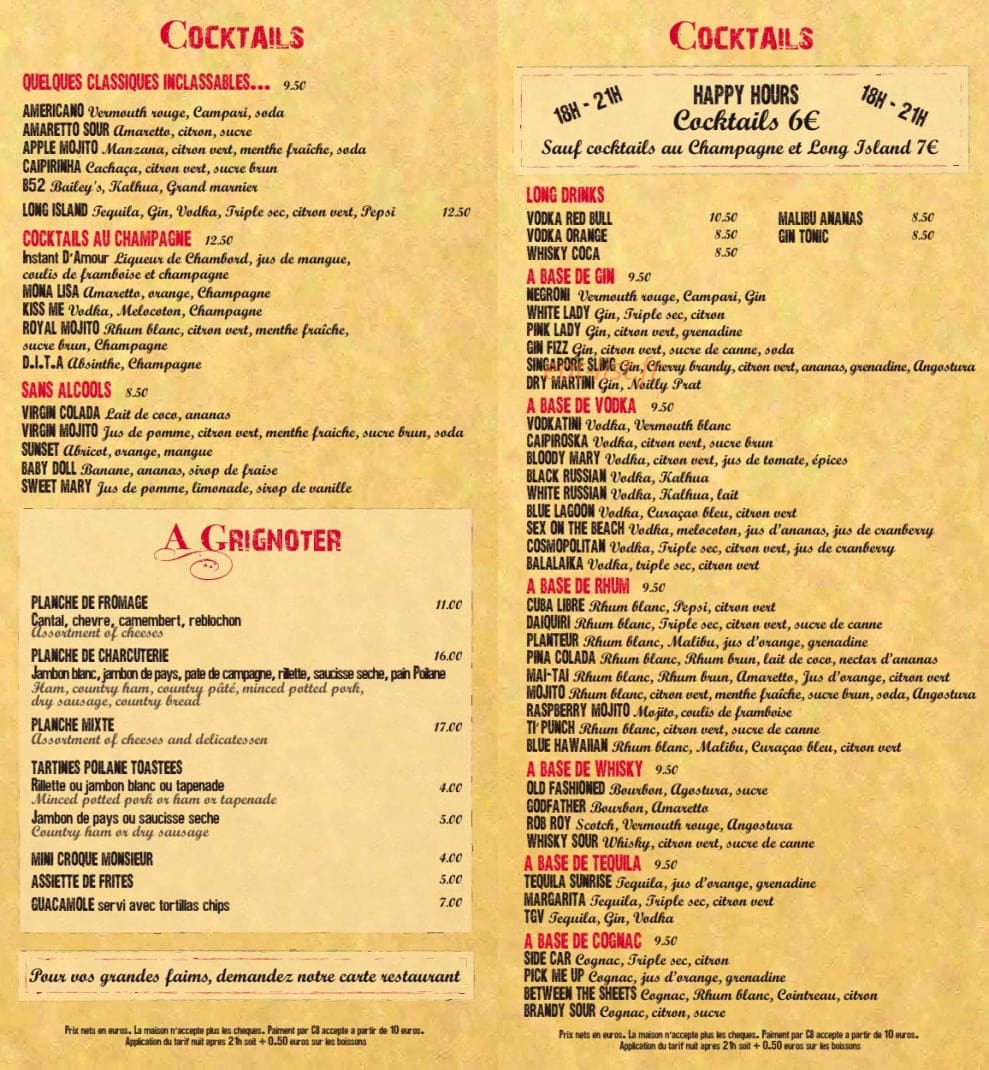 La Taverne de Cluny — carte page 8