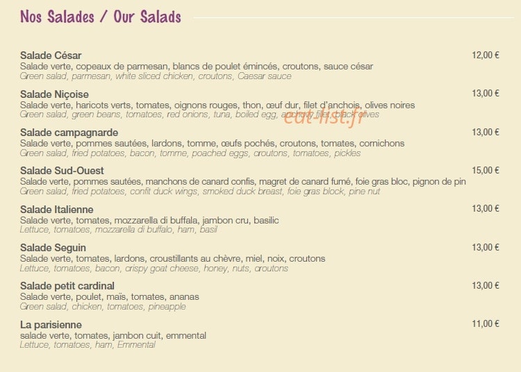 Le Petit Cardinal — carte page 2
