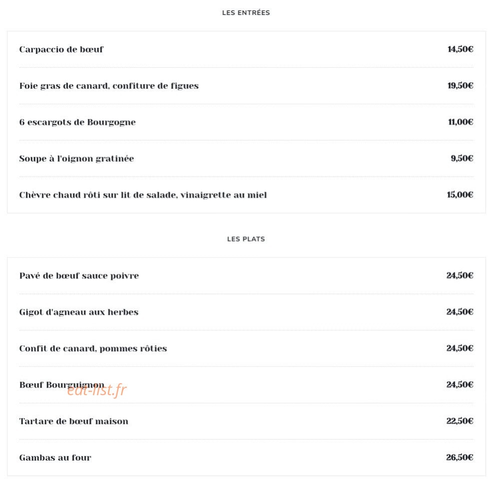 Le Vieux Bistrot — carte page 1