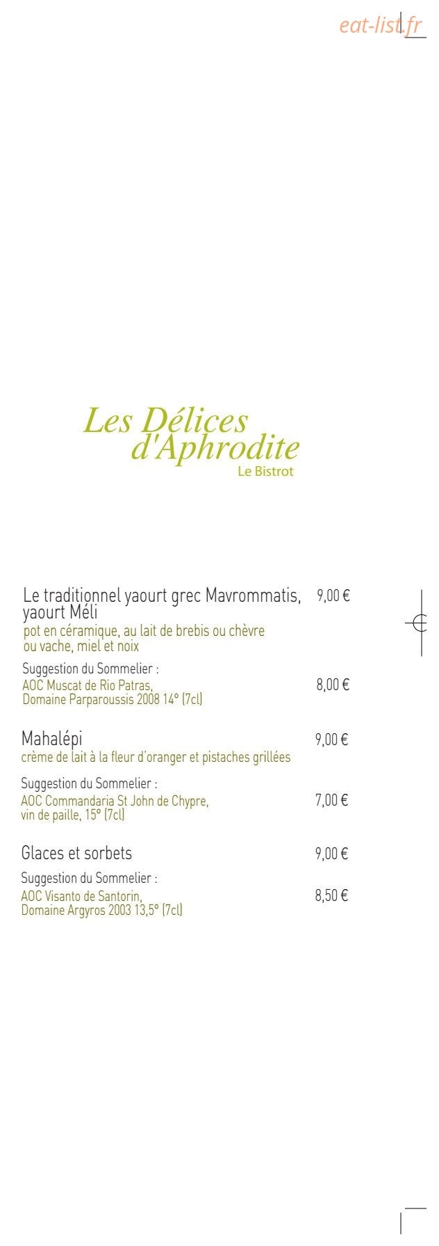 Les délices d'aphrodite — carte page 1