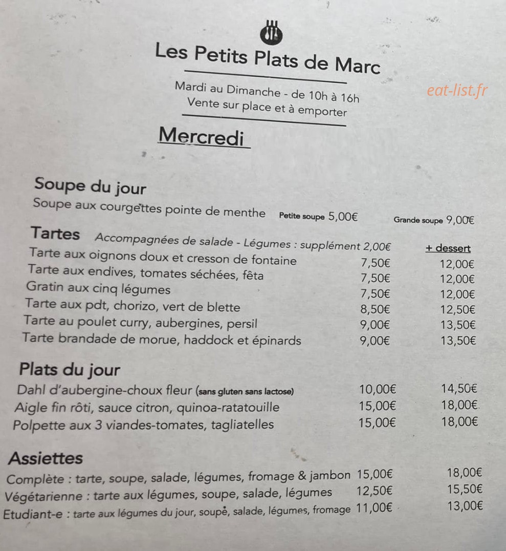 Les Petits Plats de Marc — carte page 1