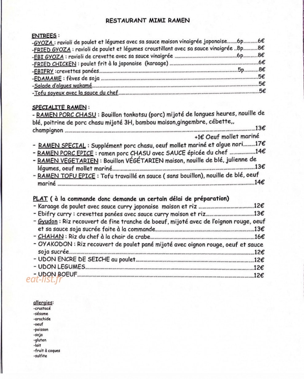 Mimi-Ramen — carte page 1