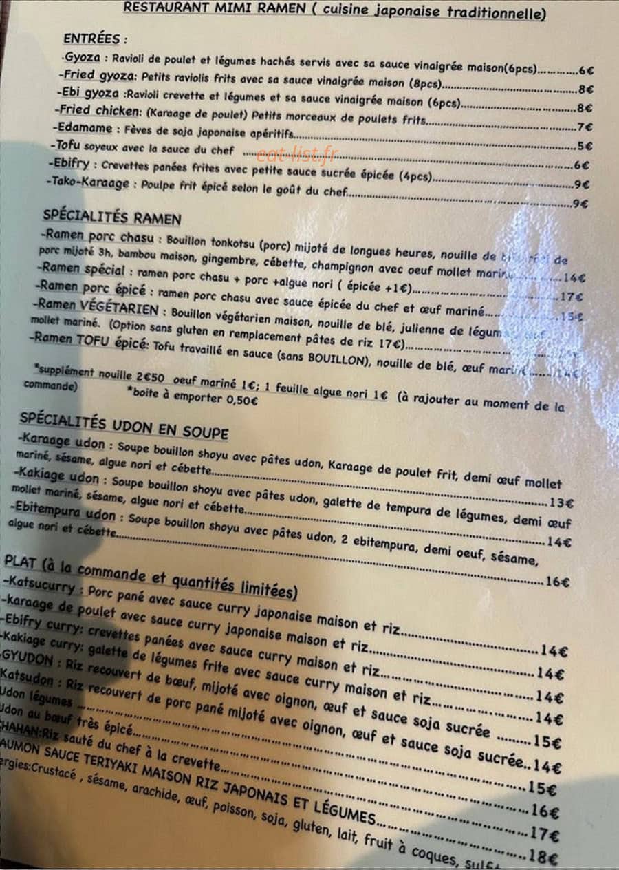 Mimi Ramen — carte page 1