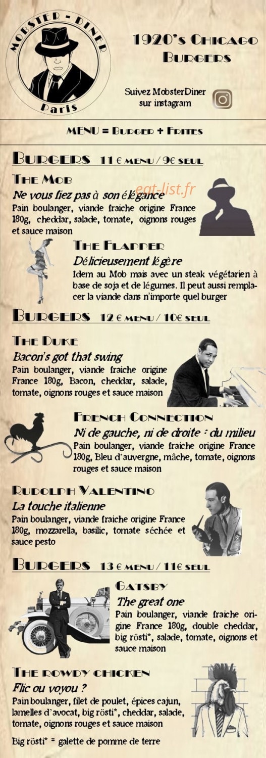 Mobster Diner — carte page 1