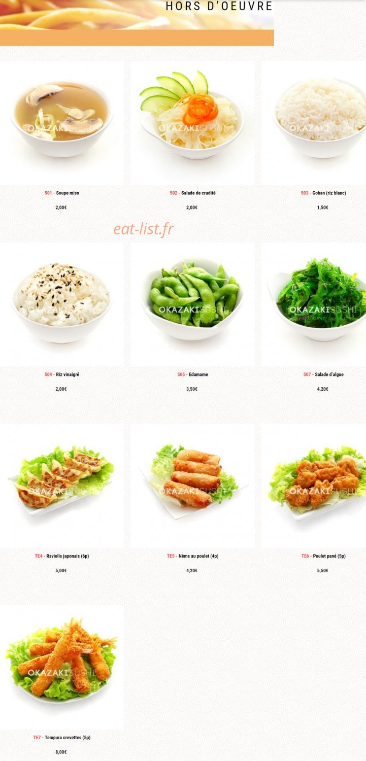 Okazaki Sushi — carte page 1