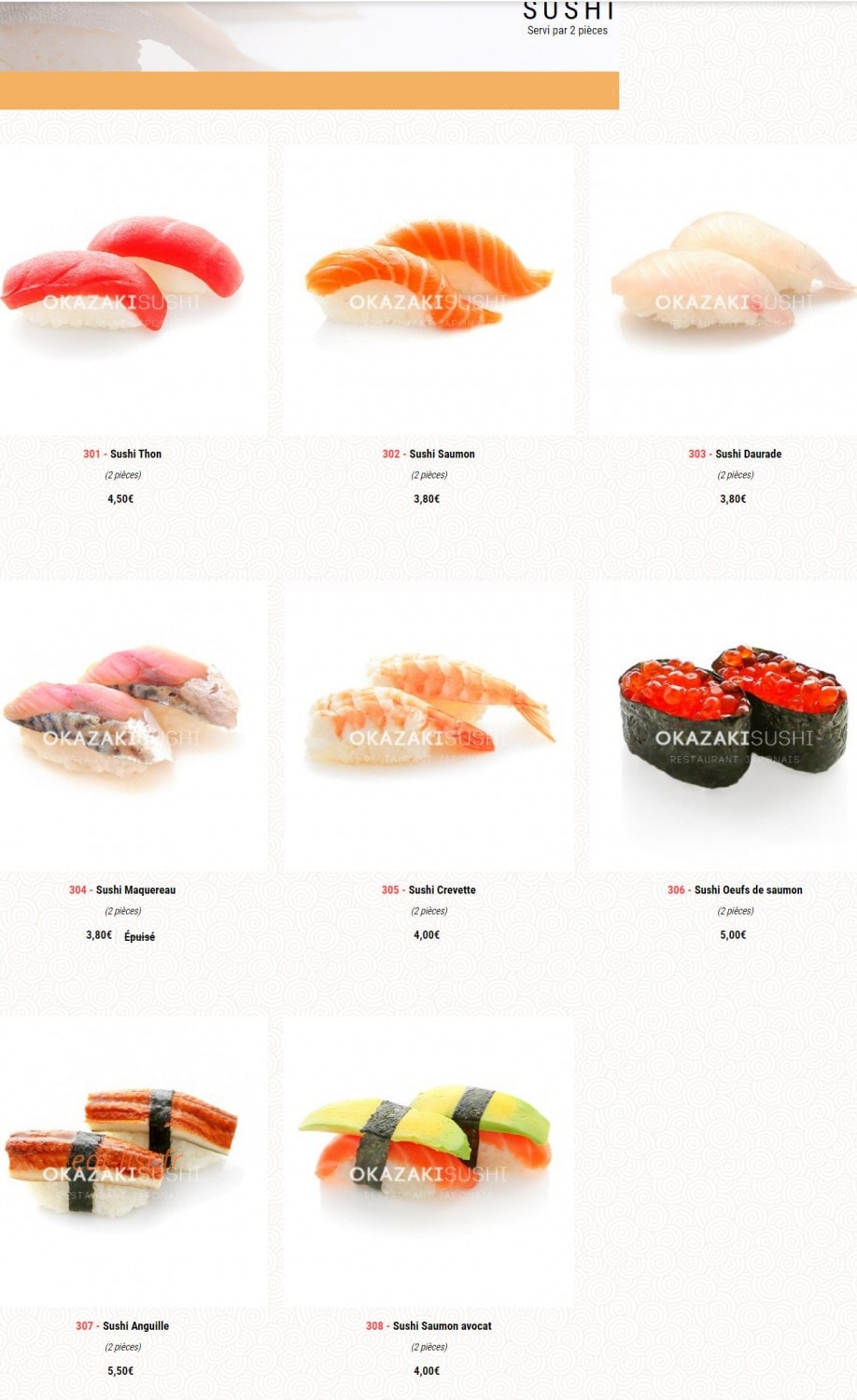 Okazaki Sushi — carte page 4