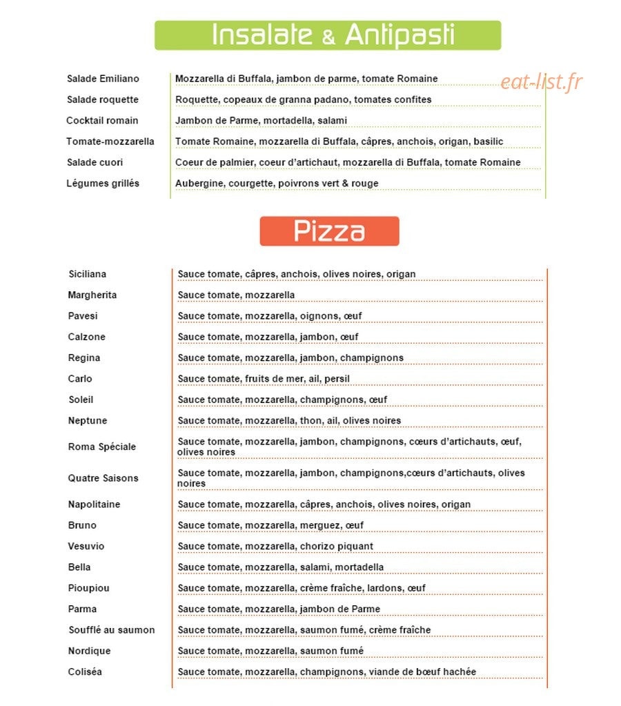 Pizza Roma — carte page 1