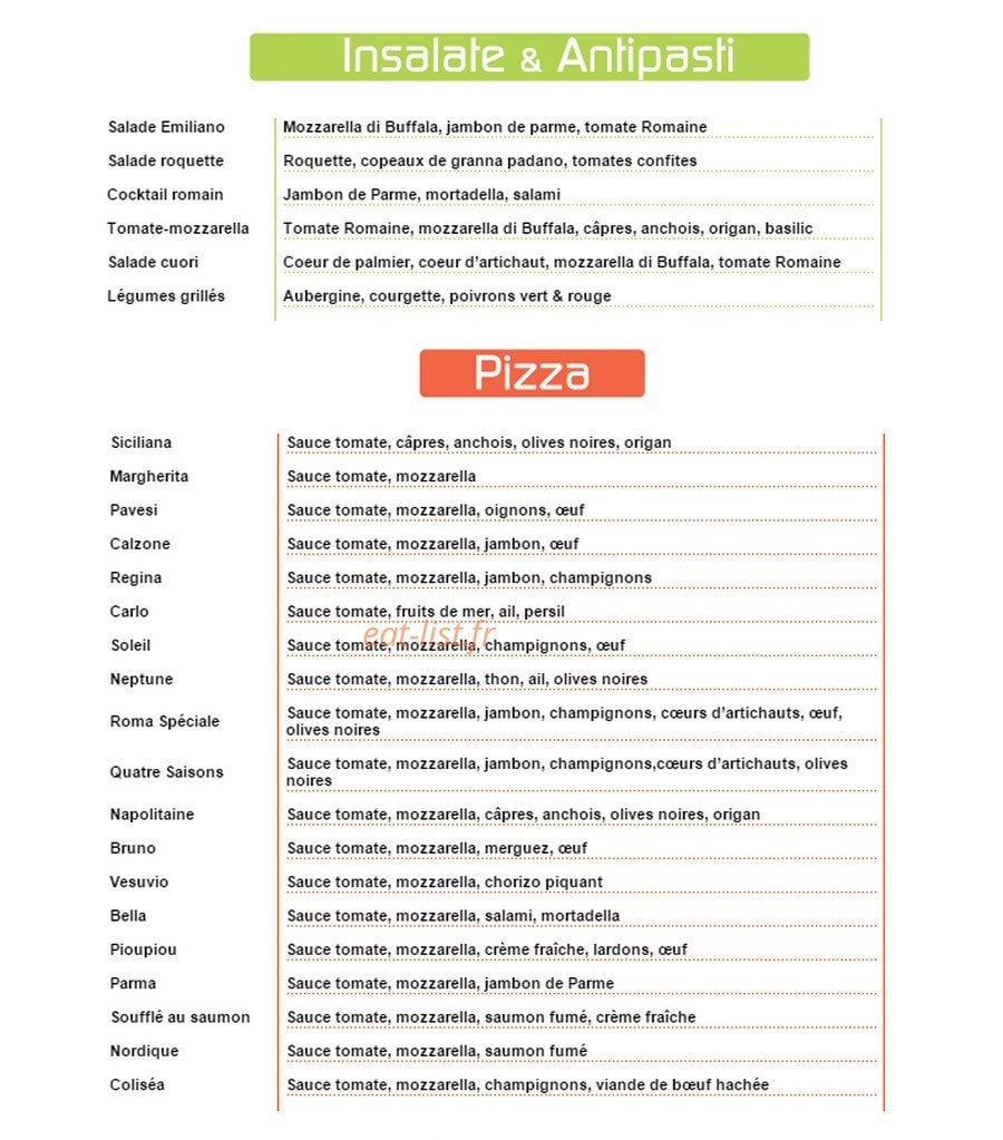 Pizza Roma — carte page 1