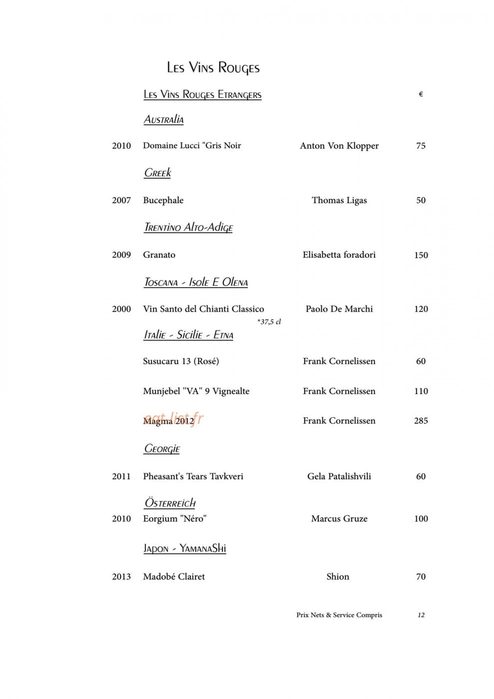 Restaurant A.T — carte page 13