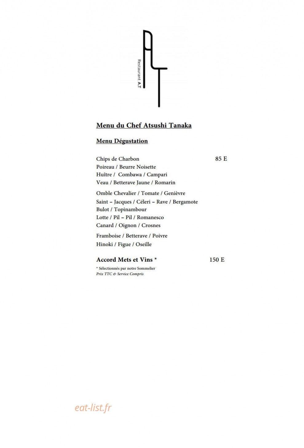 Restaurant A.T — carte page 1