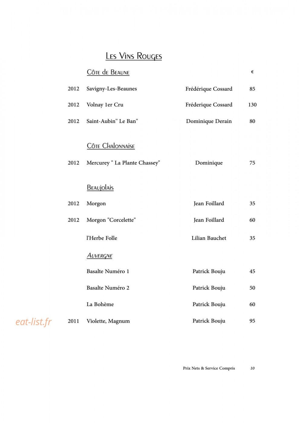 Restaurant A.T — carte page 11