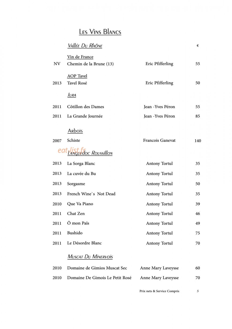 Restaurant A.T — carte page 6