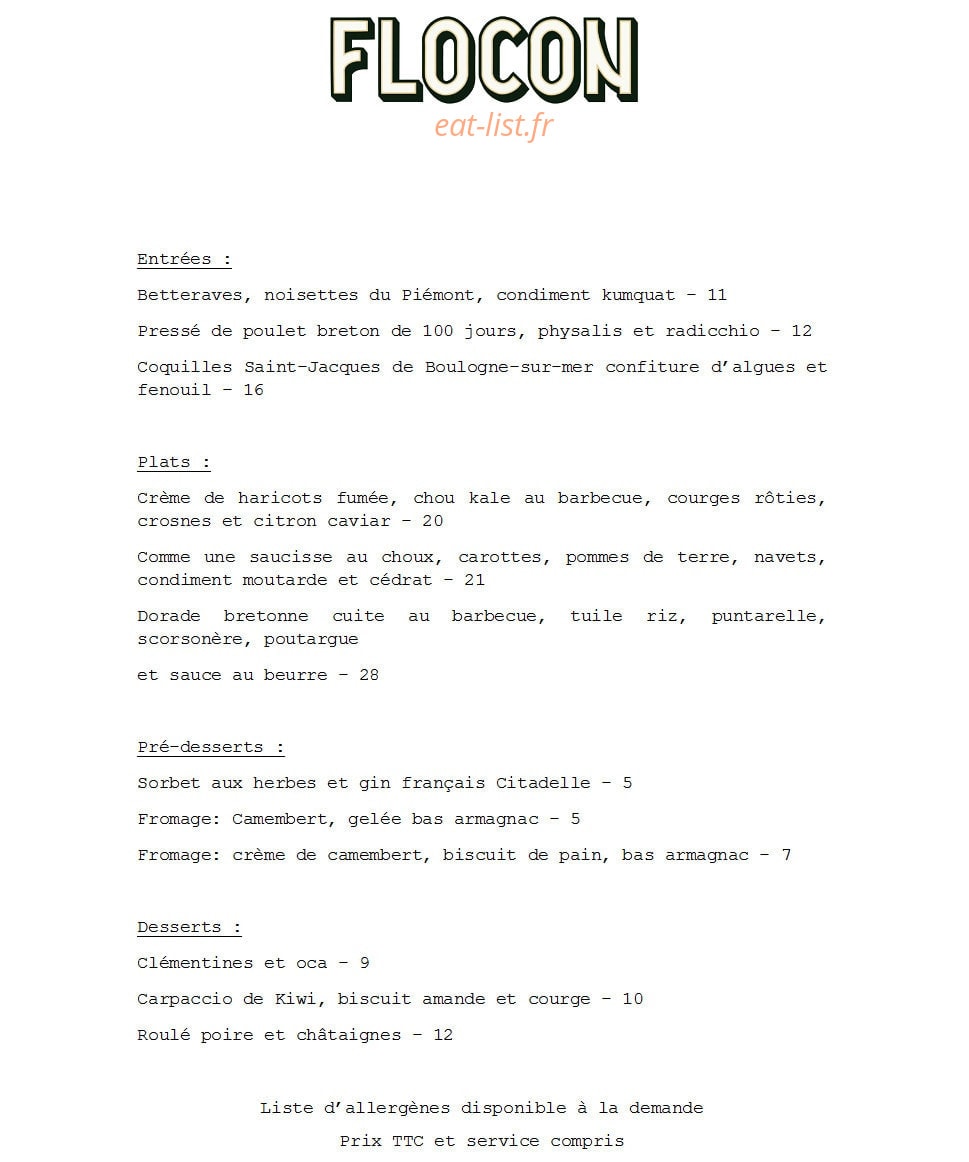 Restaurant Flocon — carte page 1