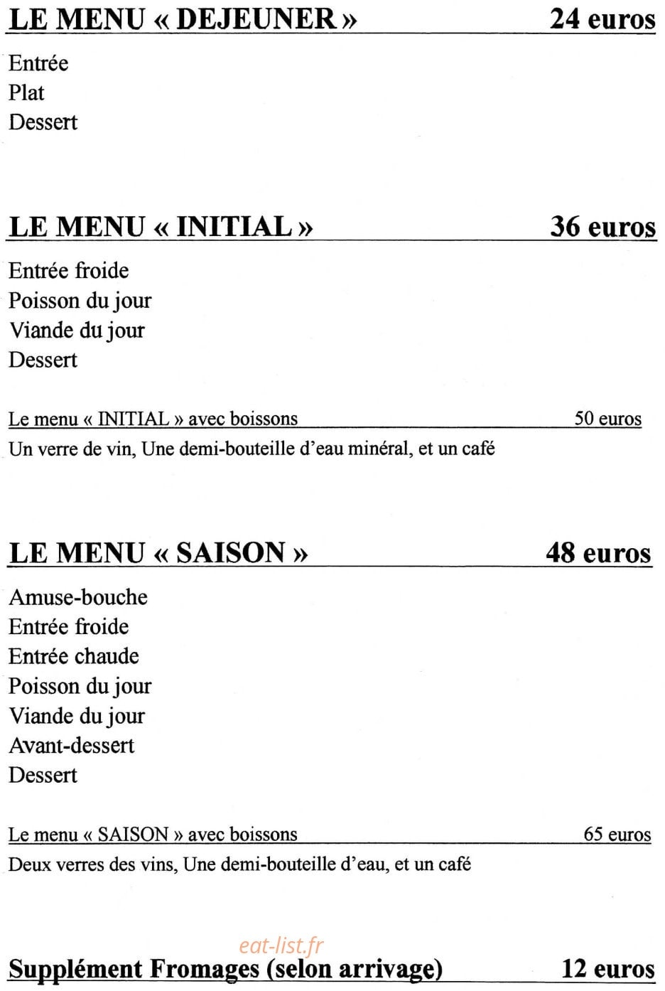Restaurant l' initial — carte page 1