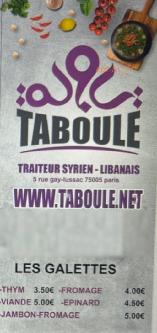 Taboulé — carte page 1