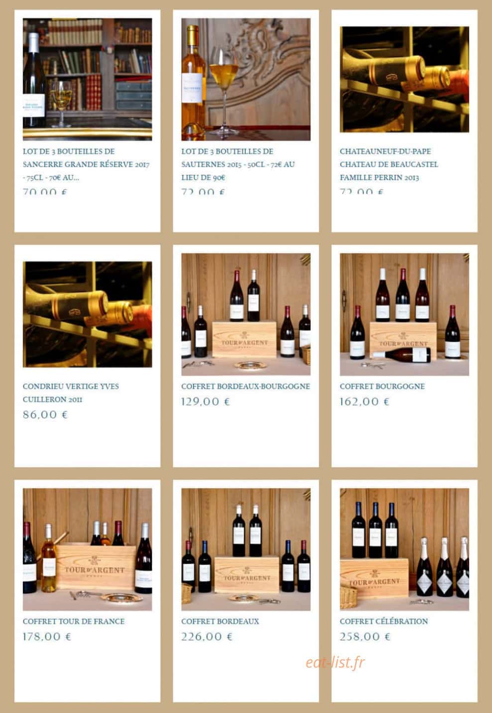 Menu Tour d'Argent - Les vins page 3