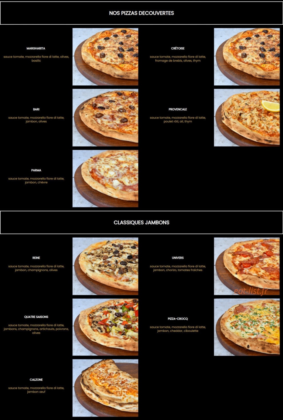 Univers Pizza — carte page 1