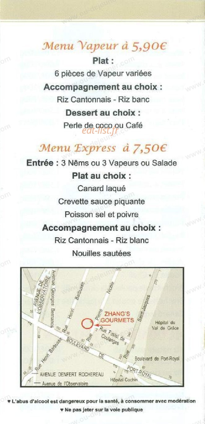 Zhang's Gourmets — carte page 6