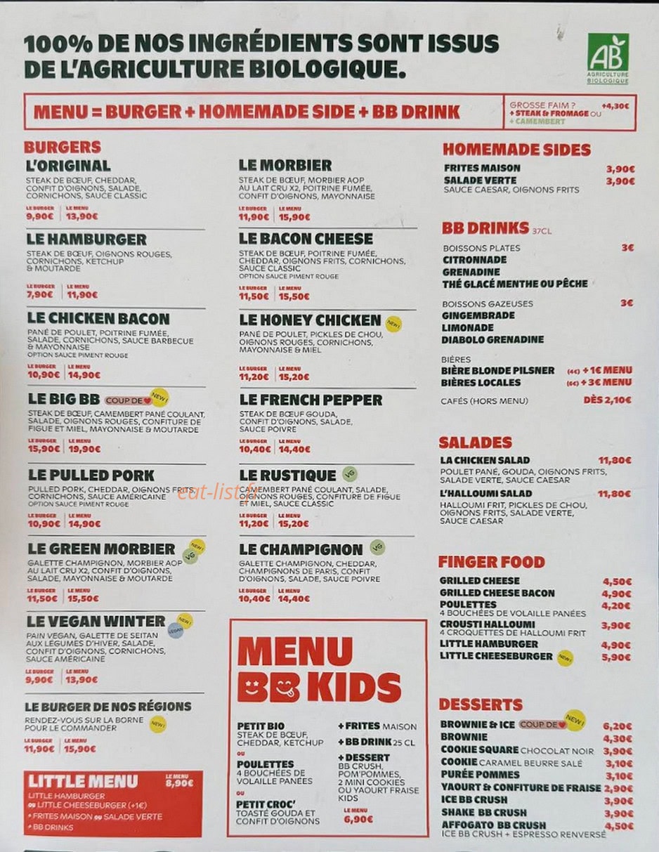 Bioburger — carte page 1