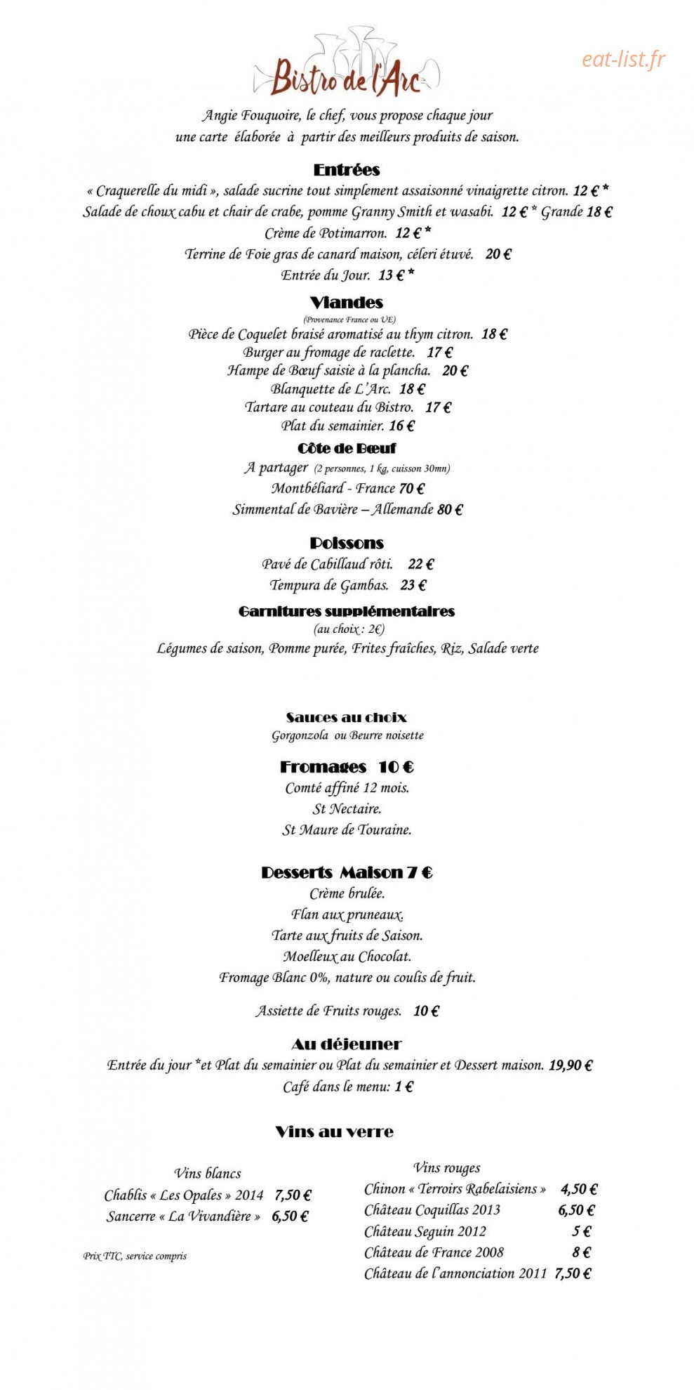Bistro De L'arc — carte page 1