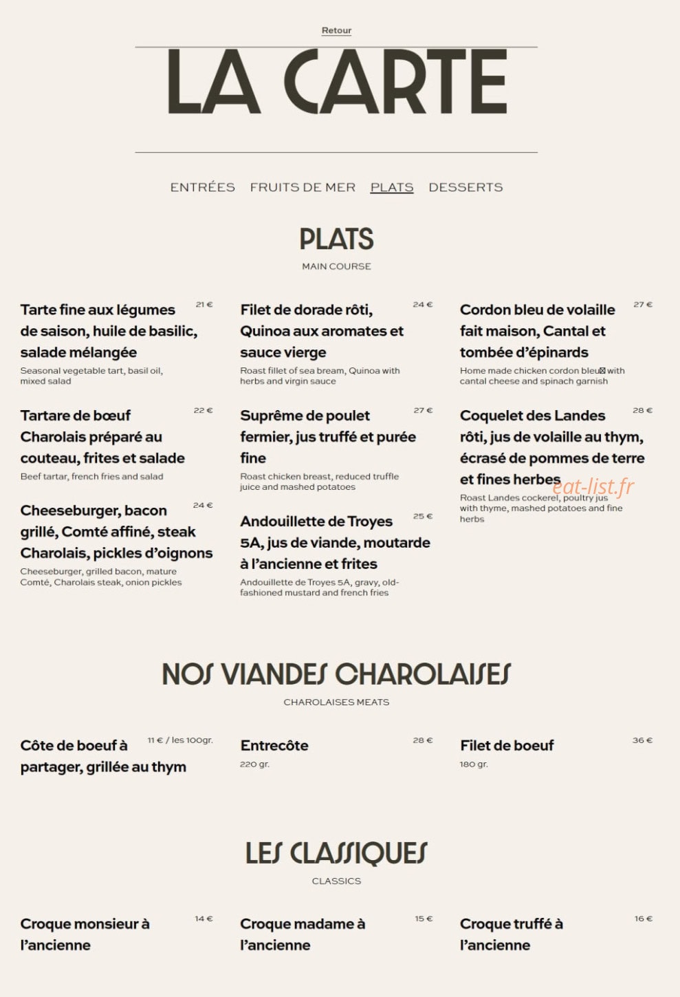 Brasserie Des Arts — carte page 2